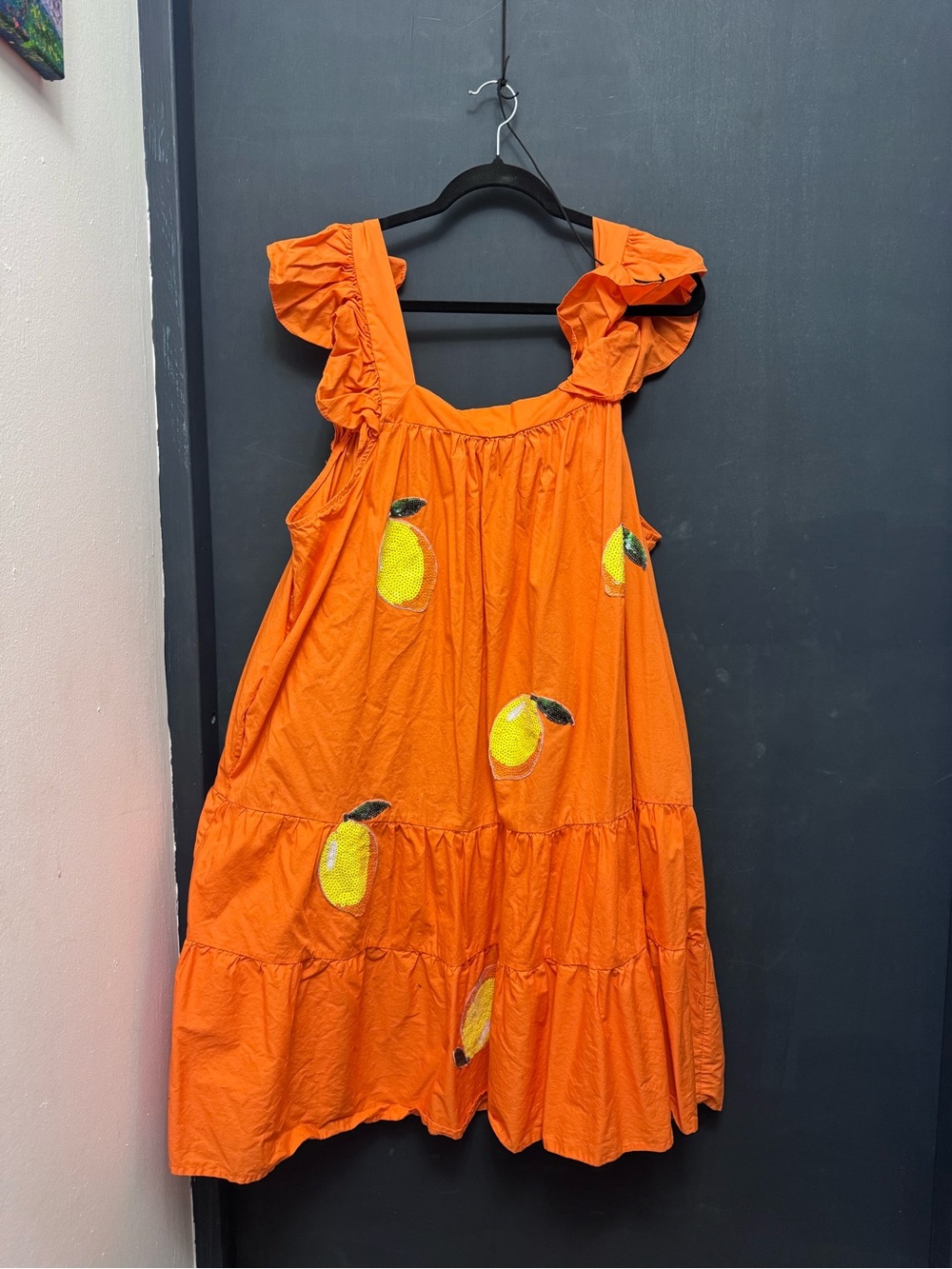 Orange Lemon Embroidered Ruffle Sundress - Picture 1 of 5